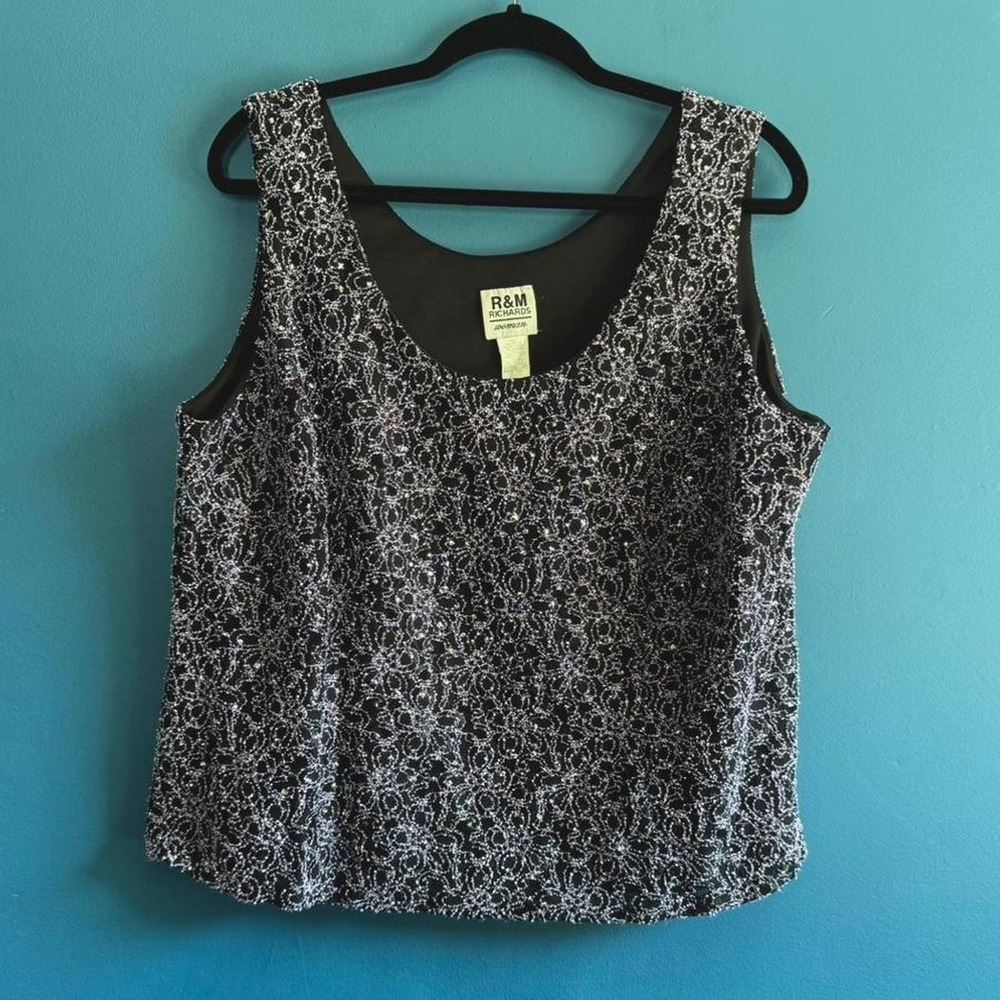 Vintage‎ 80's Lace Tank Top Women's Plus Size 18 Glitter Purple Black Silver R&M